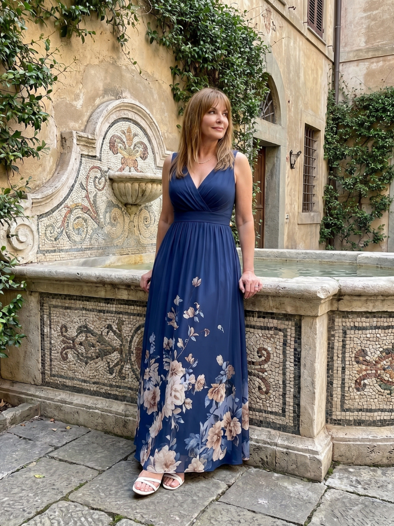 Editha-Marie | Maxikleid mit Blütensaum in Marine