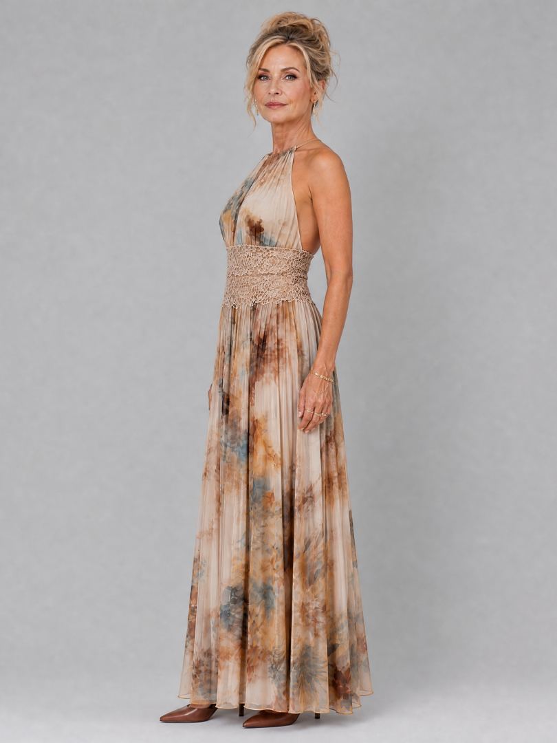 Hildeborg | Maxikleid mit Blütendruck und Spitzentaille
