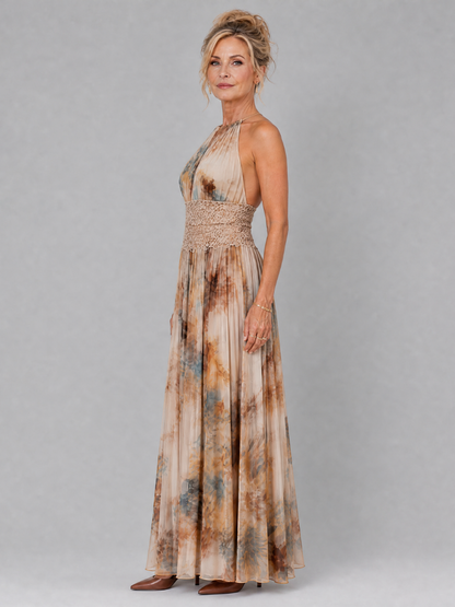 Hildeborg | Maxikleid mit Blütendruck und Spitzentaille
