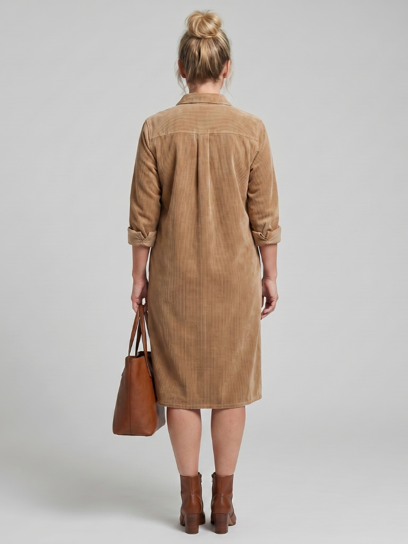 Beatrix | Hemdblusenkleid in Camel aus Cordoptik