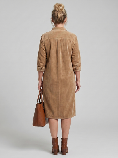 Beatrix | Hemdblusenkleid in Camel aus Cordoptik