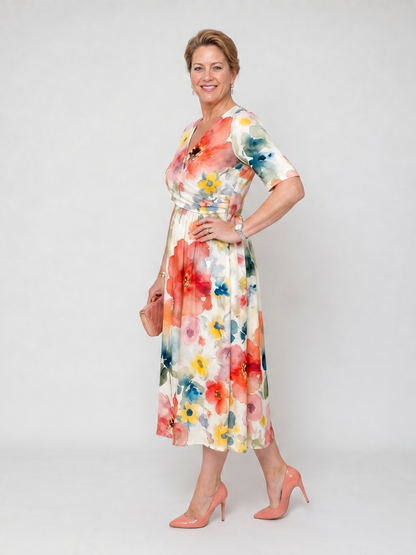 Alwine | Midikleid mit Aquarellblüten
