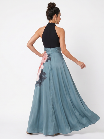 Adelgunda | Maxikleid mit schwarzem Oberteil und Blütenrock