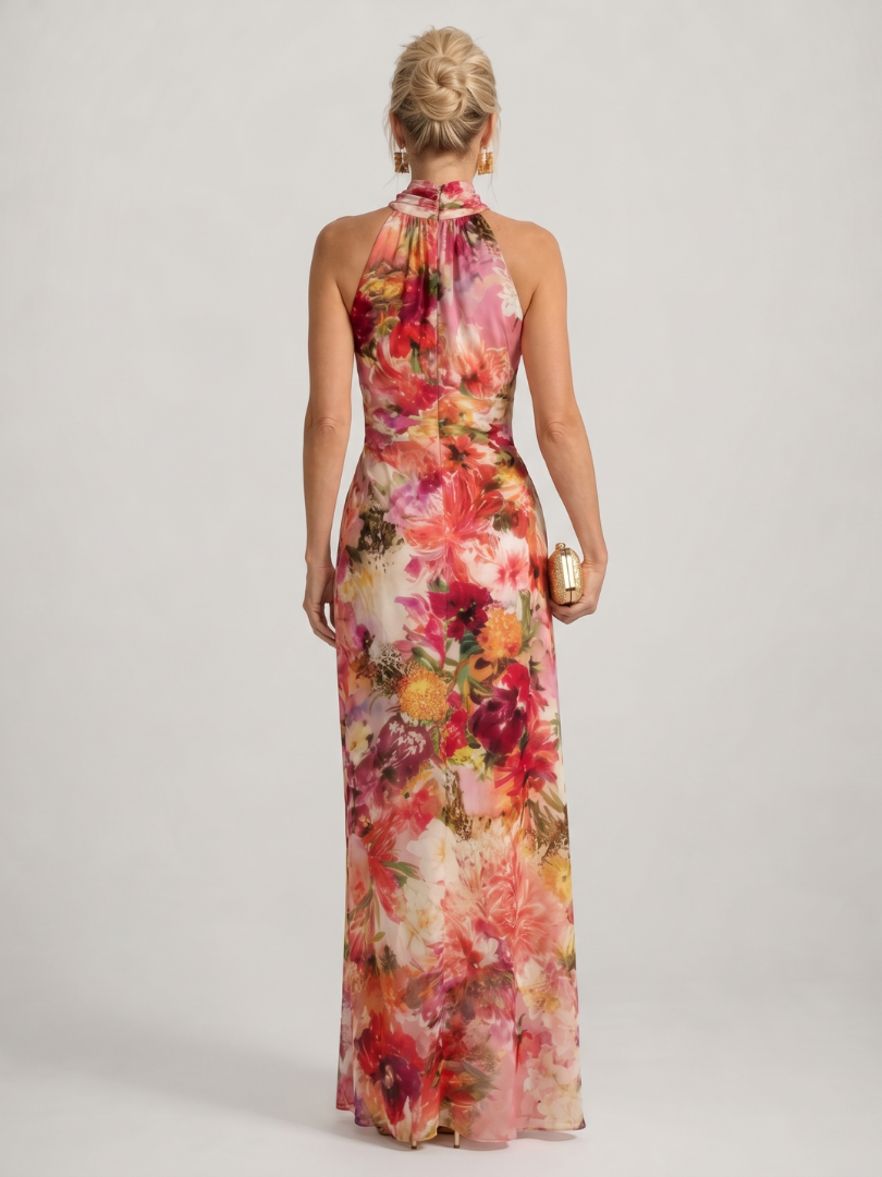 Ottiline | Maxikleid mit Blütendruck in Rot