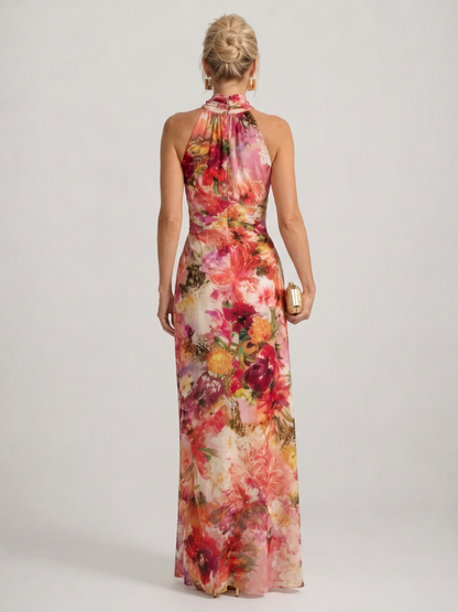 Ottiline | Maxikleid mit Blütendruck in Rot