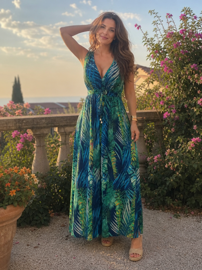 Ottokara | Maxikleid mit Blattdruck in Grün