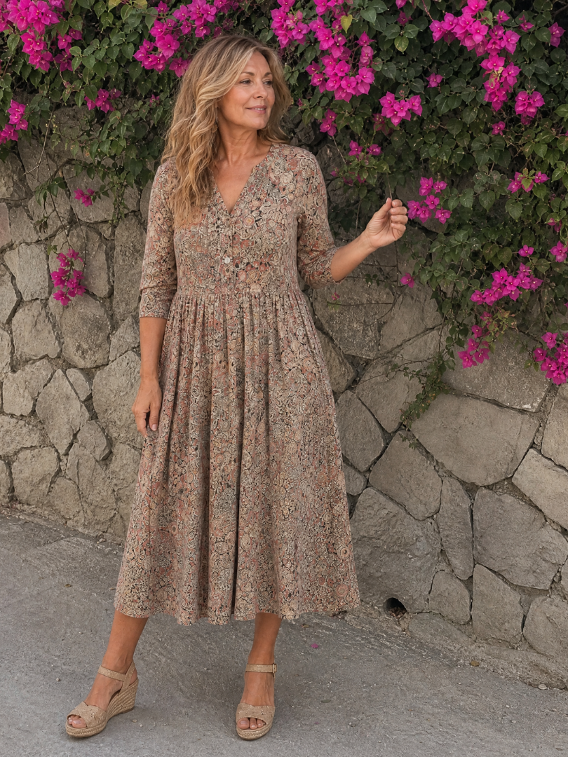 Kordelia | Midikleid mit Streublüten in Beige