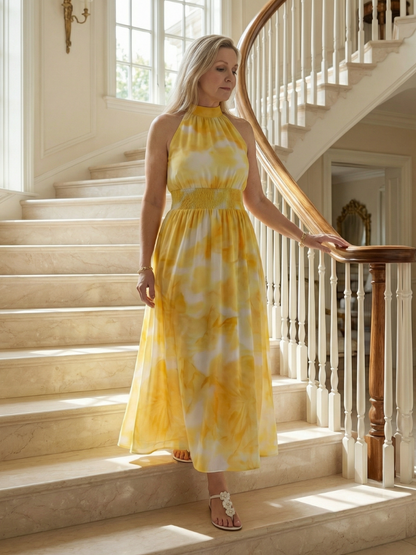 Gerlindis | Maxikleid mit Batikdruck in Gelb