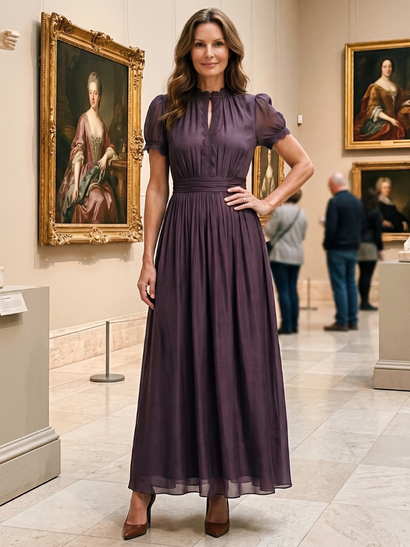 Amalie-Charlotte | Maxikleid in Pflaume mit Puffärmel