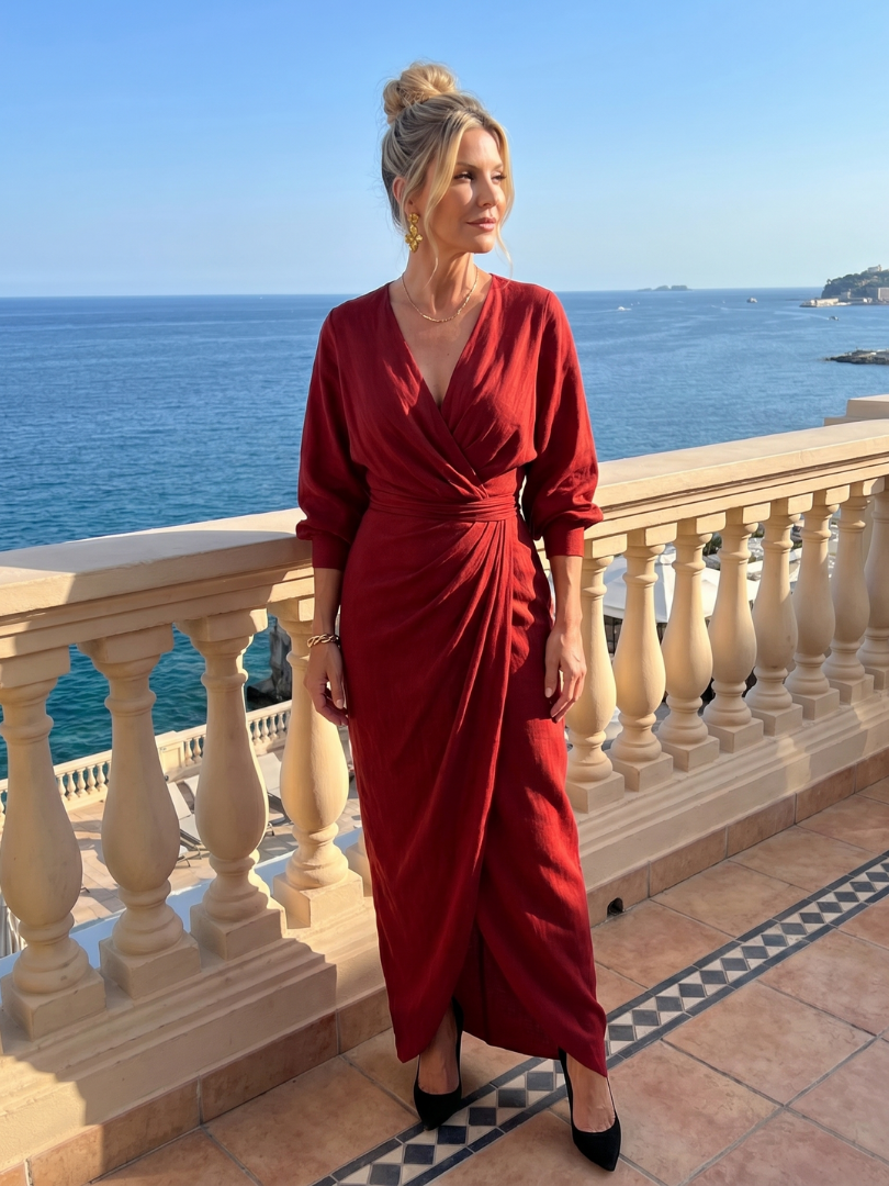 Ottavia | Wickelkleid in Rot mit langen Ärmeln