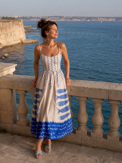 Lore | Midikleid mit Fisch- und Blumendruck