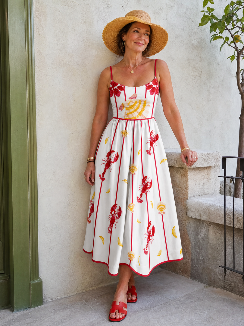 Karin | Midikleid mit Hummer- und Muscheldruck