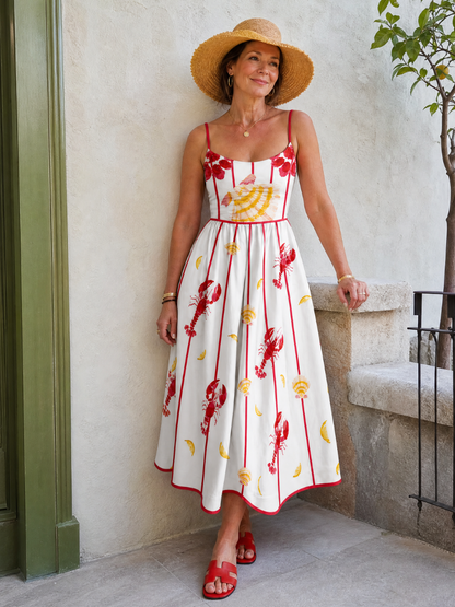 Karin | Midikleid mit Hummer- und Muscheldruck
