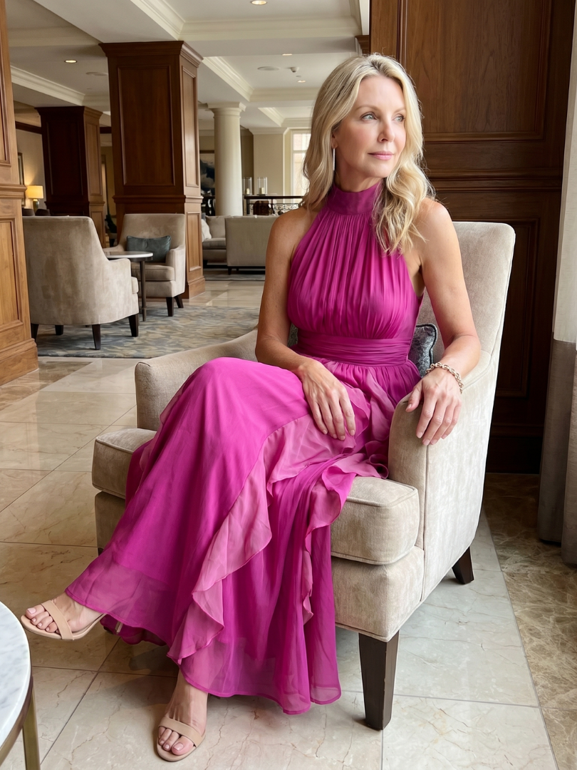 Kunigunde-Marie | Maxikleid in Magenta mit Volants
