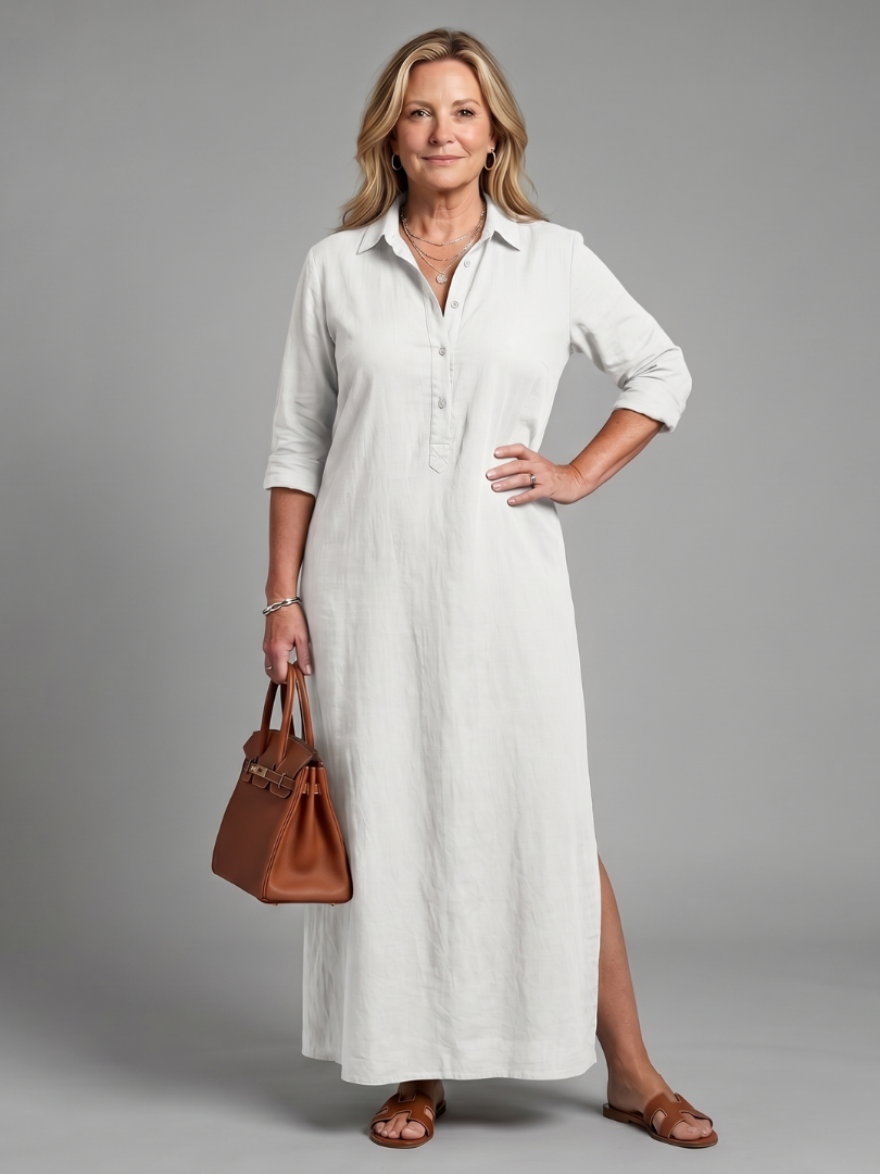 Almuth | Maxikleid in Oliv aus Leinenoptik