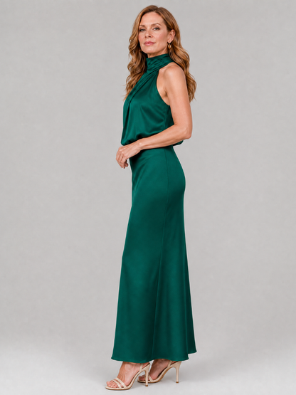 Waldtraut | Maxikleid in Bordeaux mit drapiertem Kragen