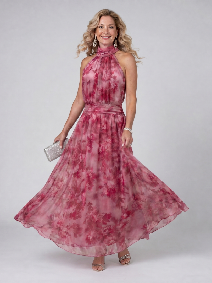 Sigismunda | Midikleid mit Blütendruck in Beere
