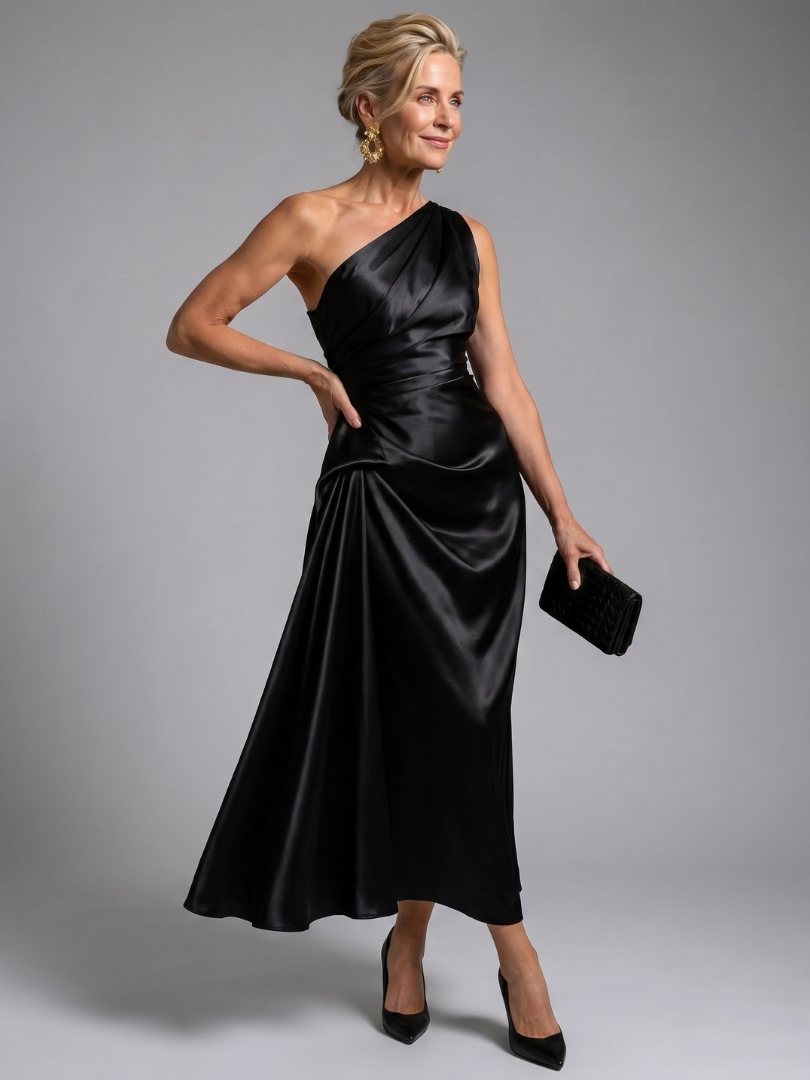 Cornelia | Midikleid mit One-Shoulder-Drapierung