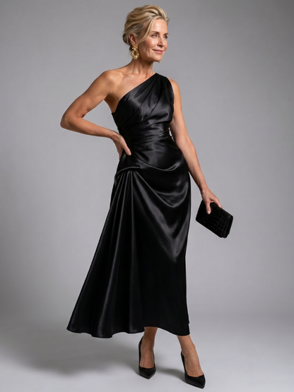 Cornelia | Midikleid mit One-Shoulder-Drapierung