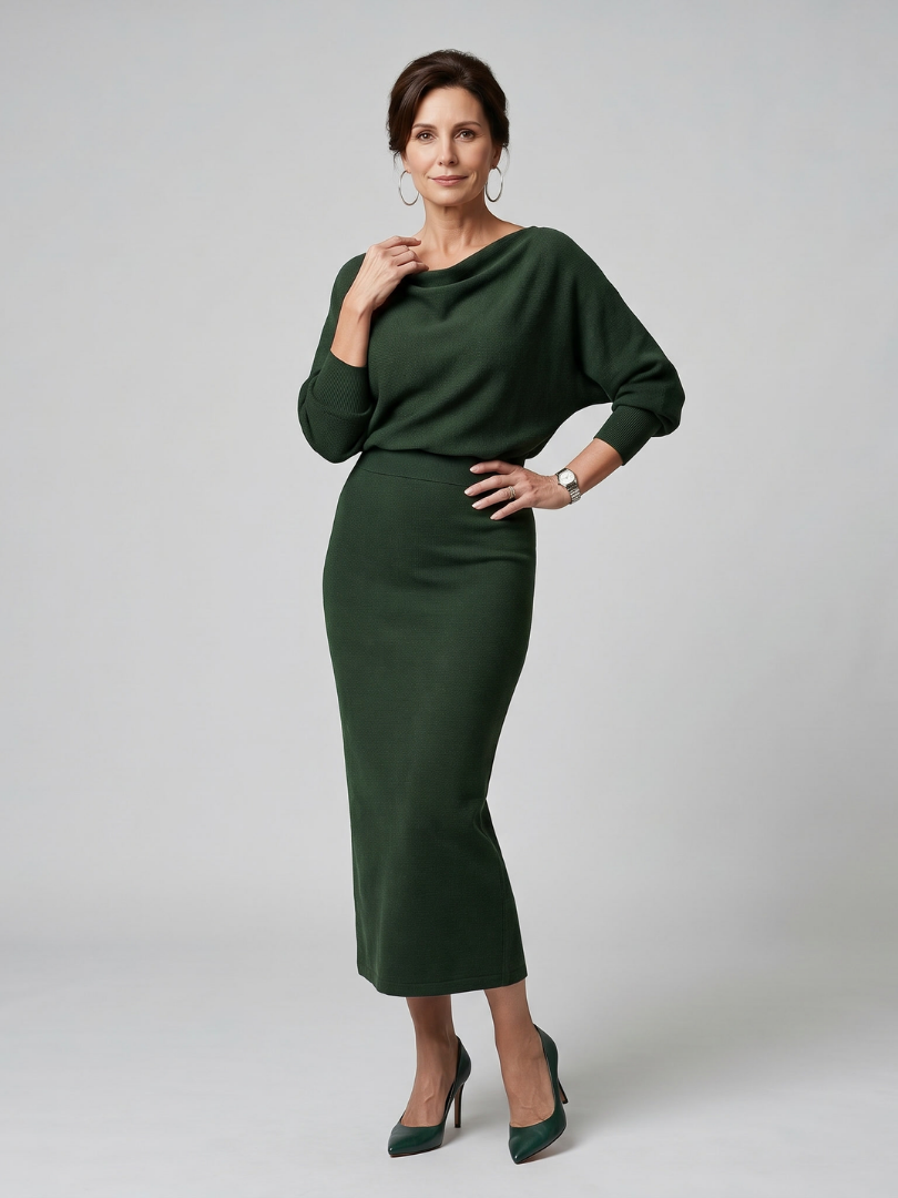Reinhilde | Strickkleid in Grau mit Wasserfallausschnitt