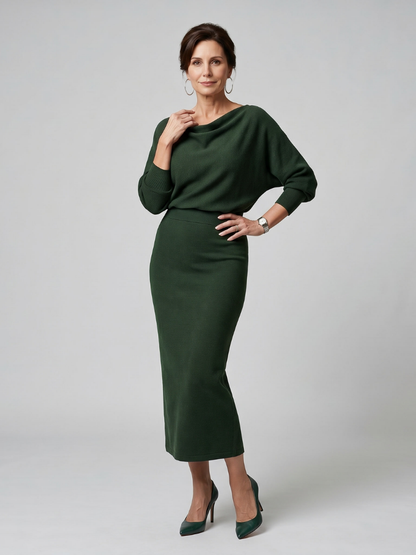 Reinhilde | Strickkleid in Grau mit Wasserfallausschnitt