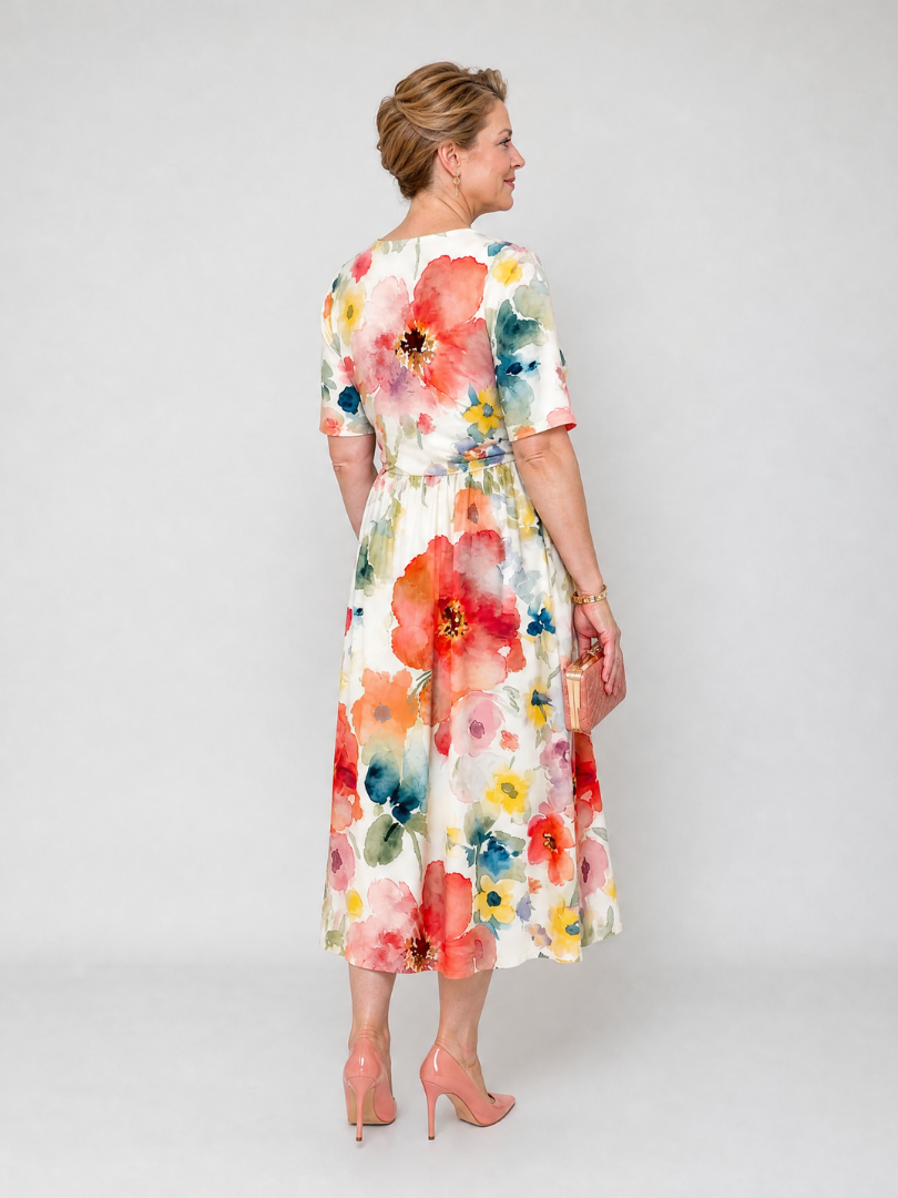 Alwine | Midikleid mit Aquarellblüten