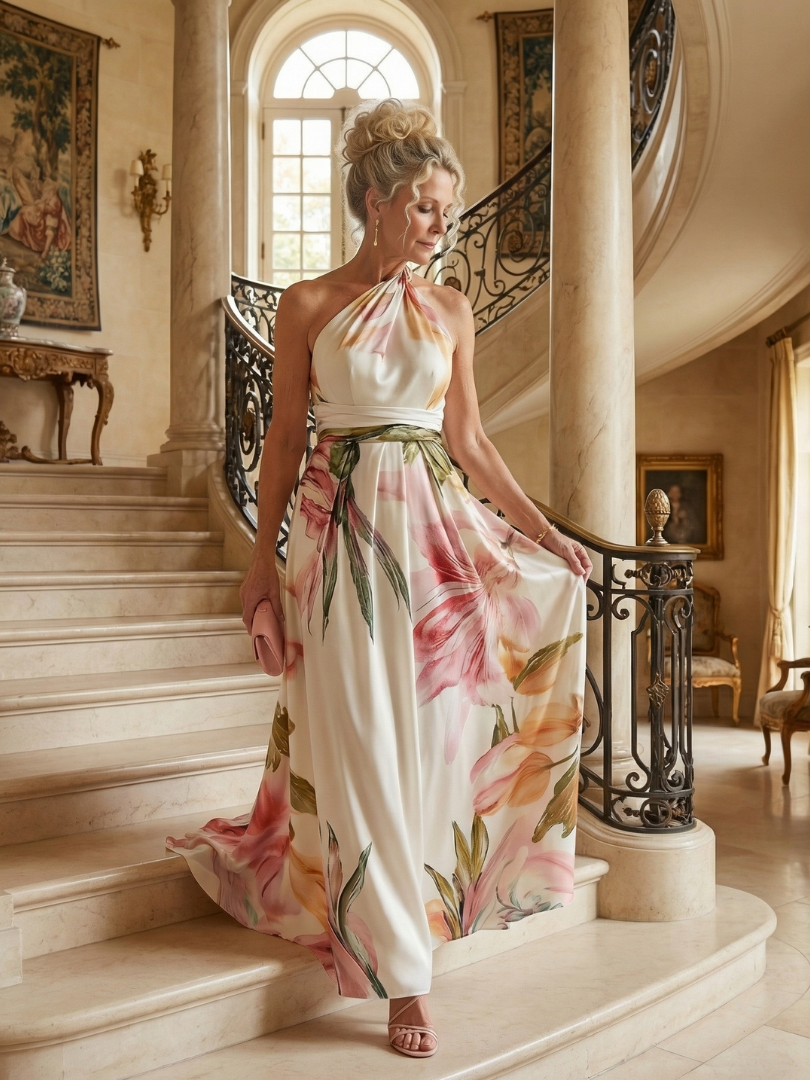 Emmerentia | Maxikleid mit Blütendruck und Bindegürtel