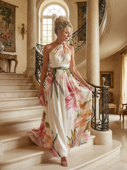 Emmerentia | Maxikleid mit Blütendruck und Bindegürtel