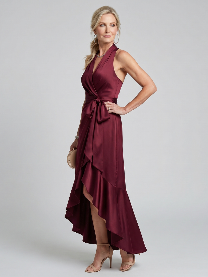 Constanze | Wickelkleid in Champagner mit Satinglanz