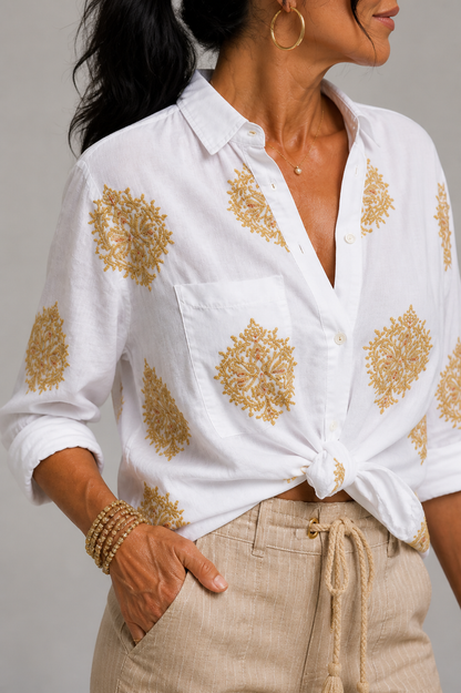 Eleonore | Bluse mit Goldstickerei