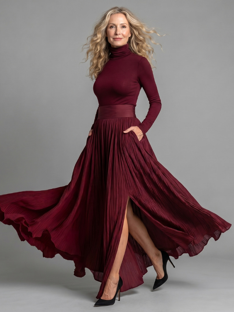 Gertrude | Kleid mit Rollkragen und Plisseerock