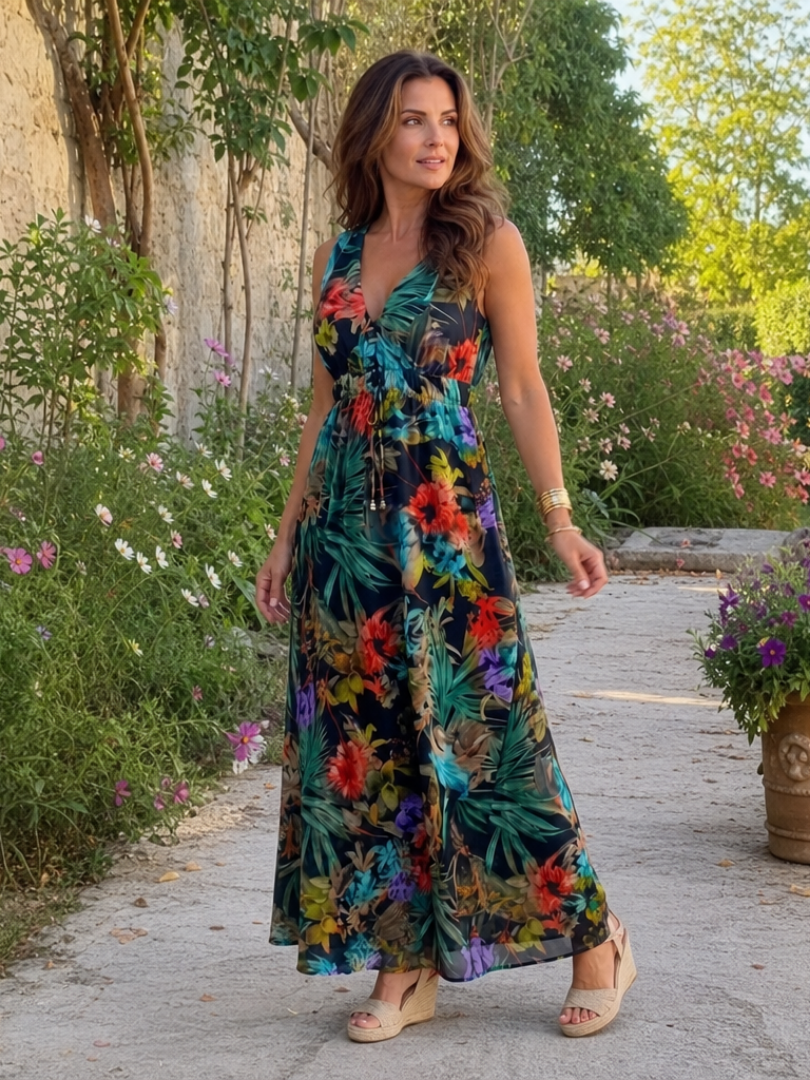 Ottokara | Maxikleid mit Blattdruck in Grün