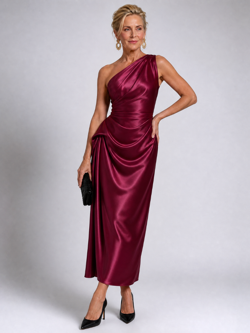 Cornelia | Midikleid mit One-Shoulder-Drapierung
