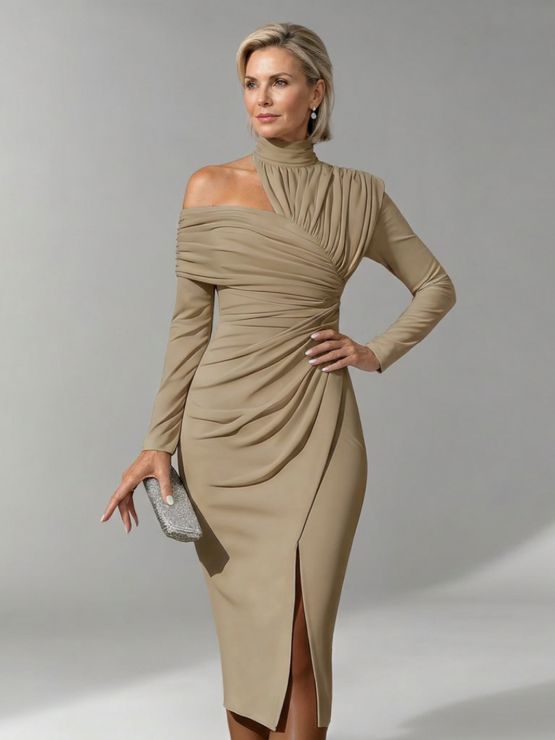 Konstanze | Midikleid mit Stehkragen und langem Ärmel