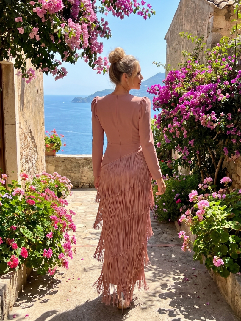 Rosamunde | Midikleid mit Fransen in Salbeigrün