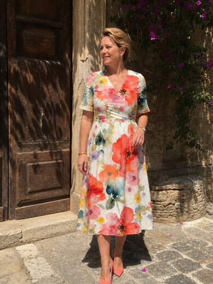 Alwine | Midikleid mit Aquarellblüten