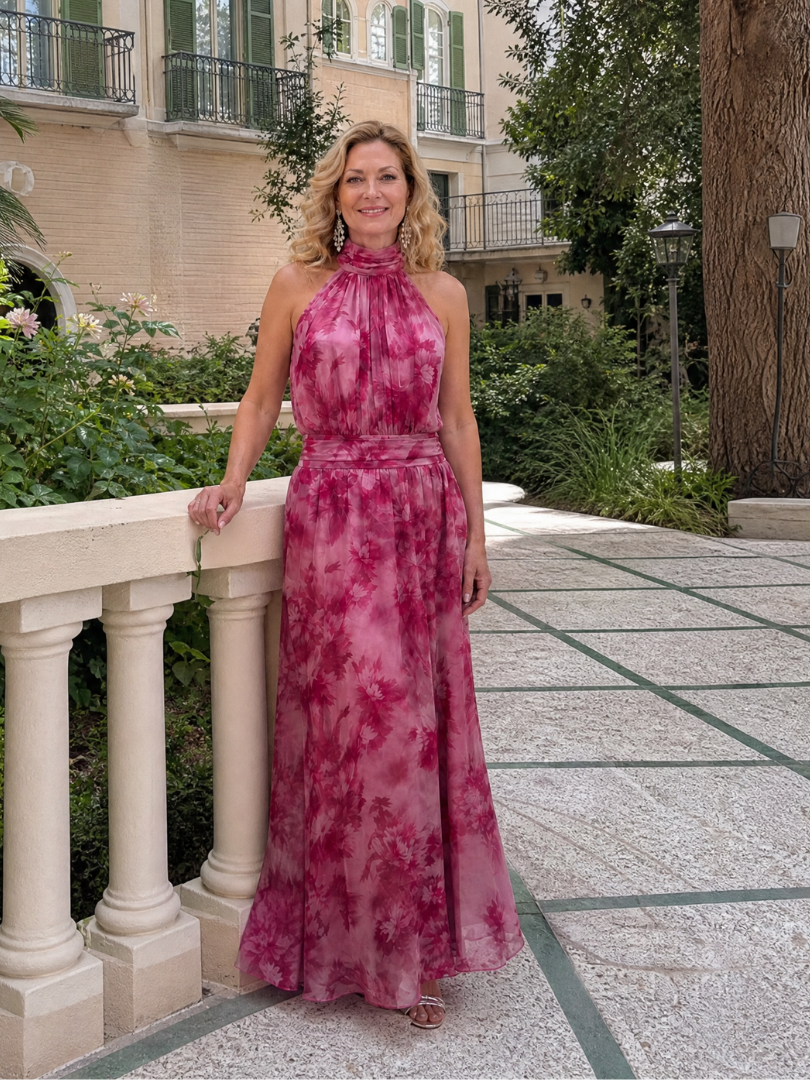 Sigismunda | Midikleid mit Blütendruck in Beere
