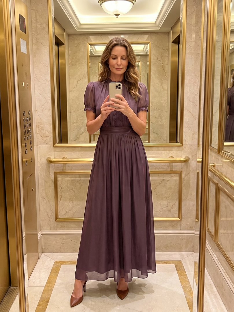 Amalie-Charlotte | Maxikleid in Pflaume mit Puffärmel