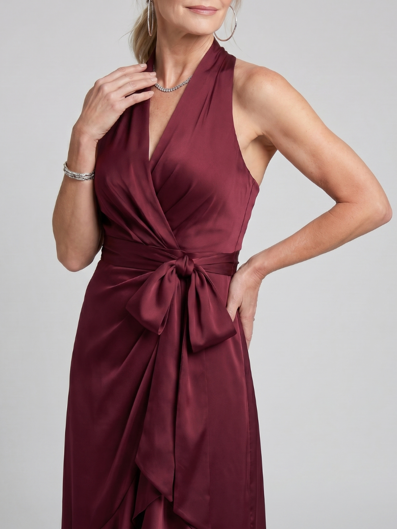 Constanze | Wickelkleid in Champagner mit Satinglanz