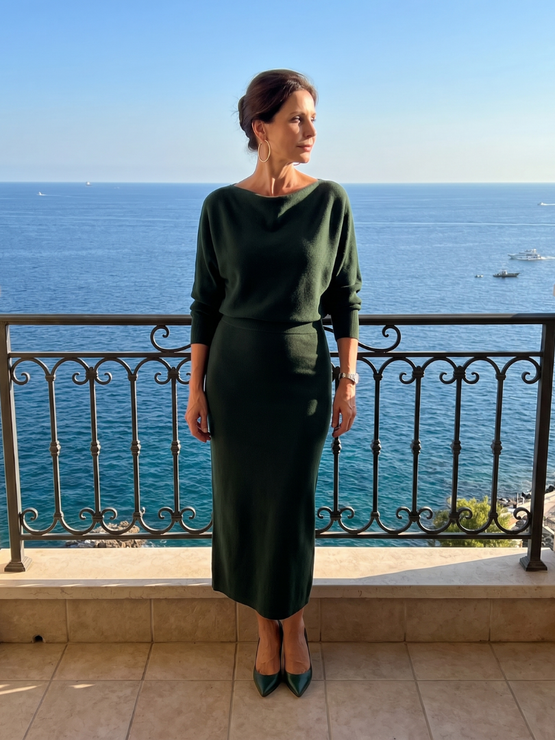 Reinhilde | Strickkleid in Grau mit Wasserfallausschnitt