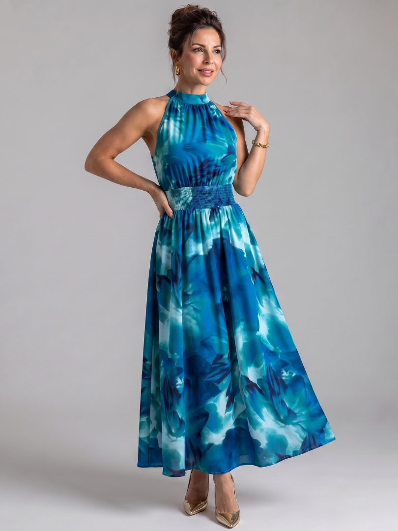 Gundula-Marie | Midikleid mit Aquarelldruck in Oliv