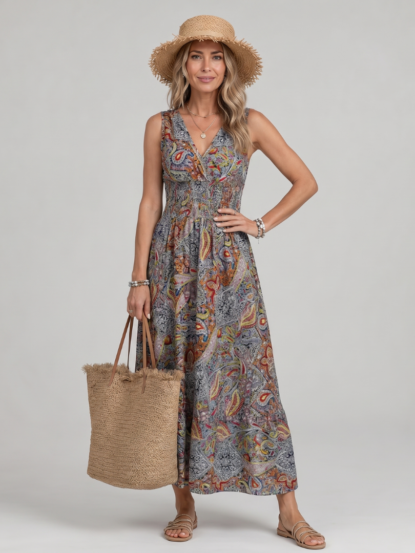Ines | Maxikleid mit Paisleymuster in Türkis