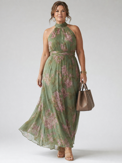 Ottilie-Marie | Midikleid mit Rosendruck auf Salbei