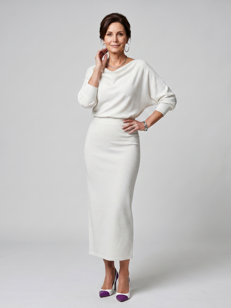 Reinhilde | Strickkleid in Grau mit Wasserfallausschnitt