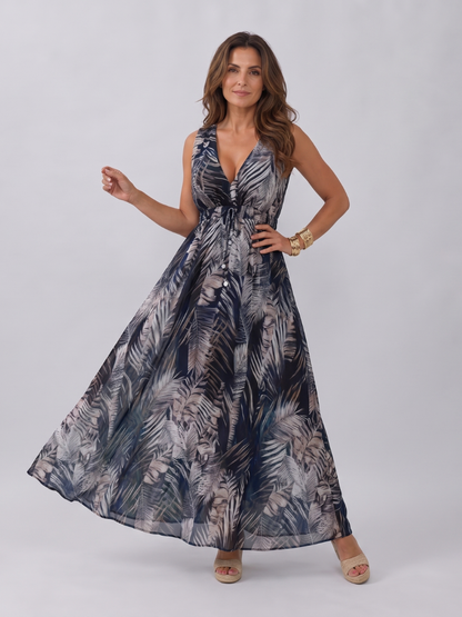 Ottokara | Maxikleid mit Blattdruck in Grün