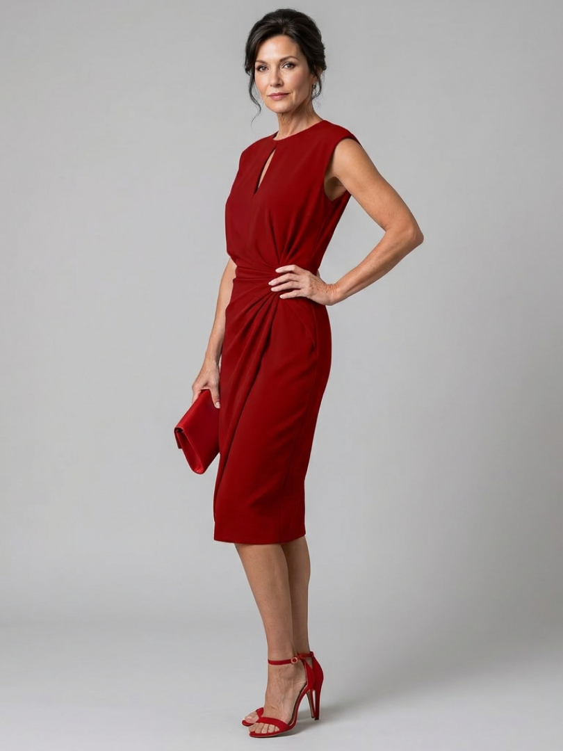 Beate | Midikleid mit Faltendetail am Ausschnitt