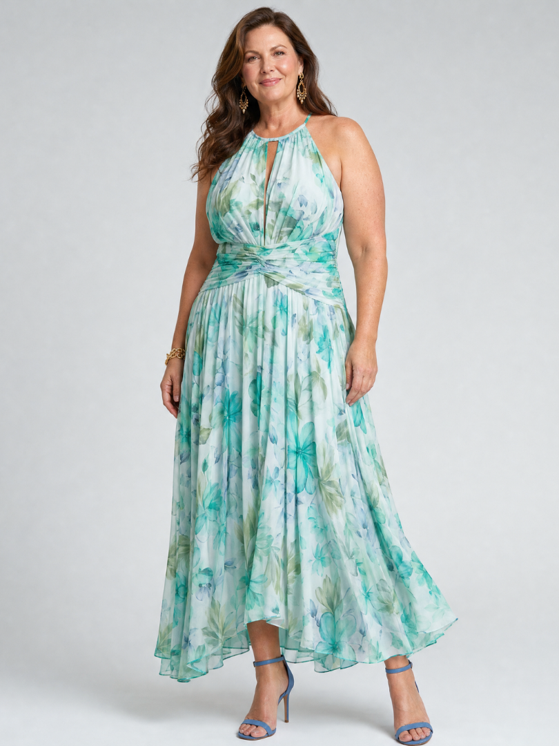 Liselotte | Midikleid mit Aquarellblüten in Mint