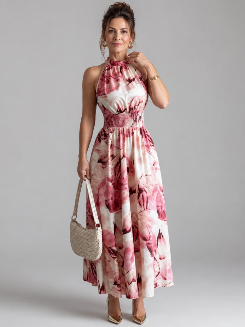 Gundula-Marie | Midikleid mit Aquarelldruck in Oliv
