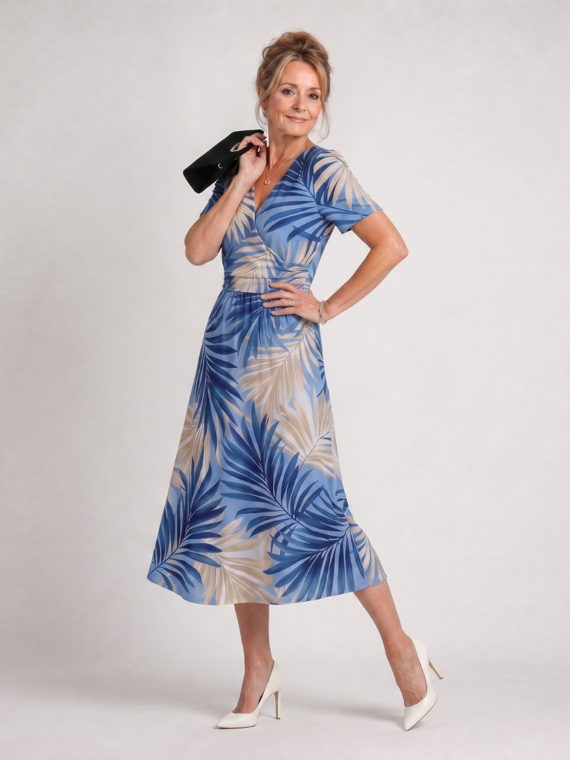 Irene | Midikleid mit Blütendruck in Hellblau