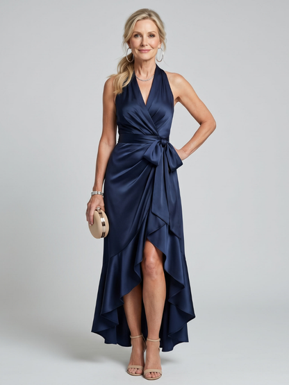 Constanze | Wickelkleid in Champagner mit Satinglanz